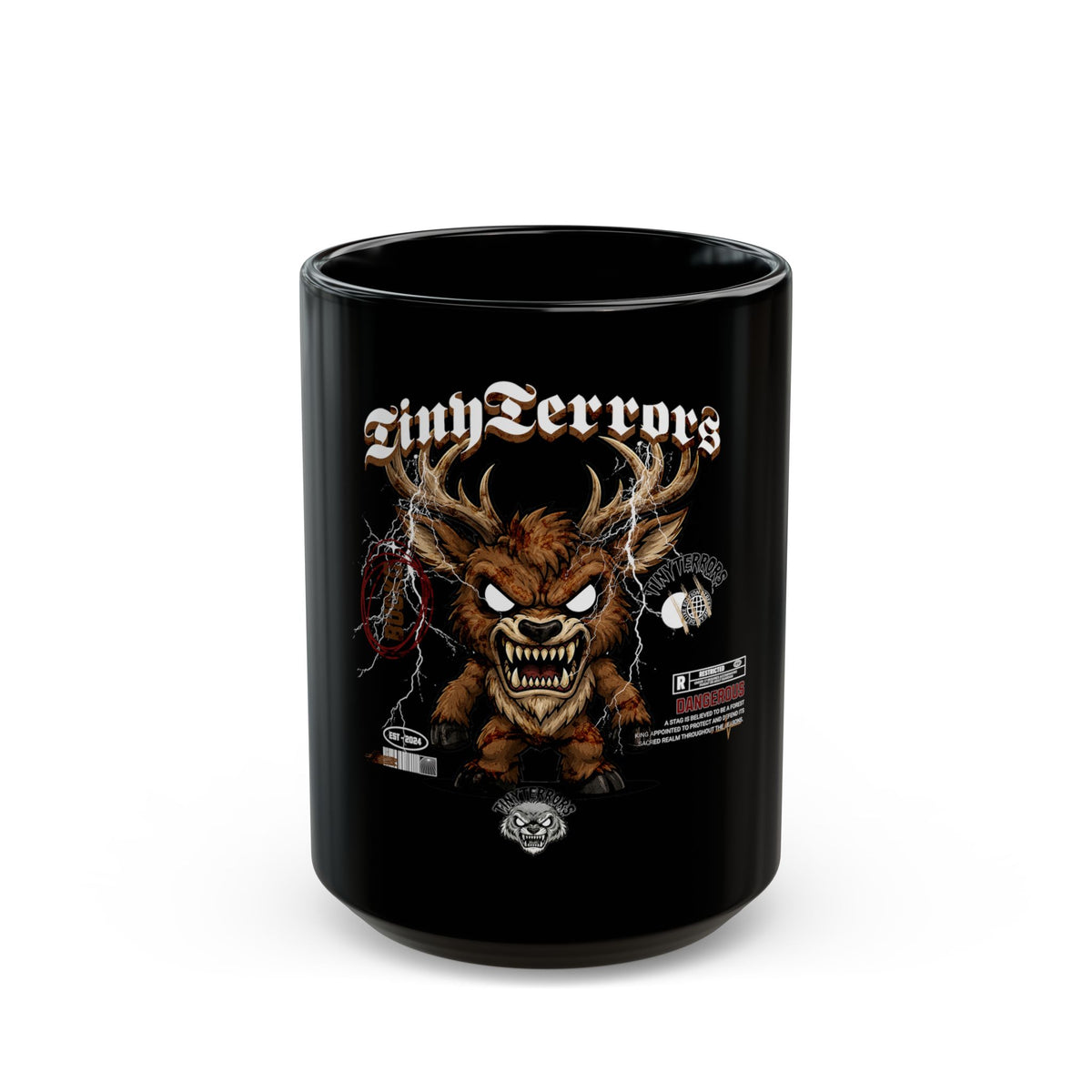 BUCKO Demon Illustration Mug | Black Ceramic Coffee Cup